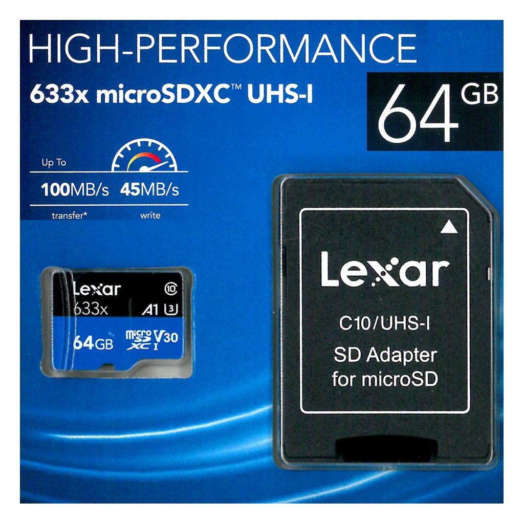 Micro SD 64 GB Scheda di memoria LEXAR 64GB MicroSD 633x Classe10 con adattatore 