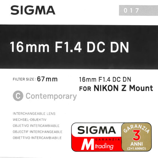 Sigma 16 mm f 1.4 DC DN (C) – Nikon Z-Mount – GARANZIA MTRADING ITALIA 3 ANNI. - immagine 4