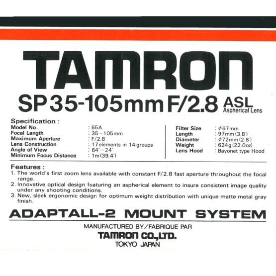Tamron SP 35-105mm f/2.8 - Aspherical lens - 65A - adaptal 2 - immagine 12