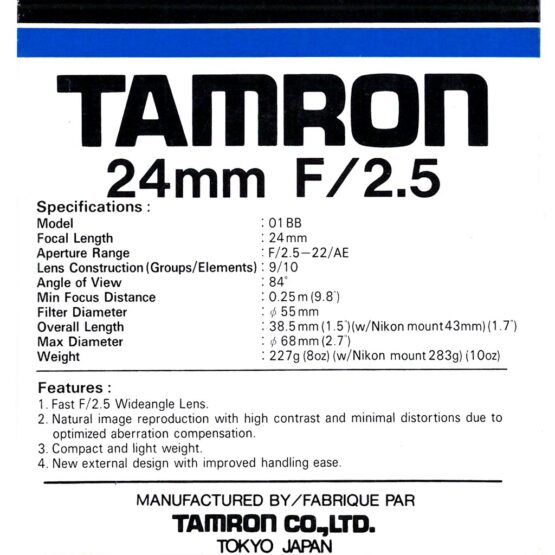 Tamron 24mm f/2.5 - adaptal 2 -mod. 01BB - immagine 9