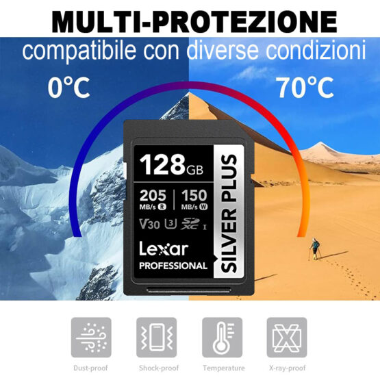 Lexar scheda SD 128 GB Pro Silver Plus SDXC UHS-I U3 V30 4K UHD - immagine 2